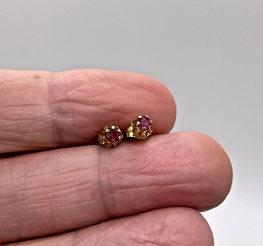 Vintage Ruby Stud Earrings Solid 14k Yellow Gold … - image 5