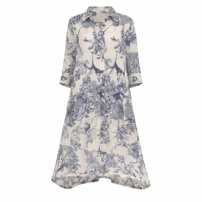 Italian Linen Shirt Dress NWT Amati Toile Print Made In Italy Resort Lagenlook