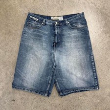 Vintage Y2K Indigo Denim Shorts Jorts Mid Wash Baggy Fit Wide Leg 38