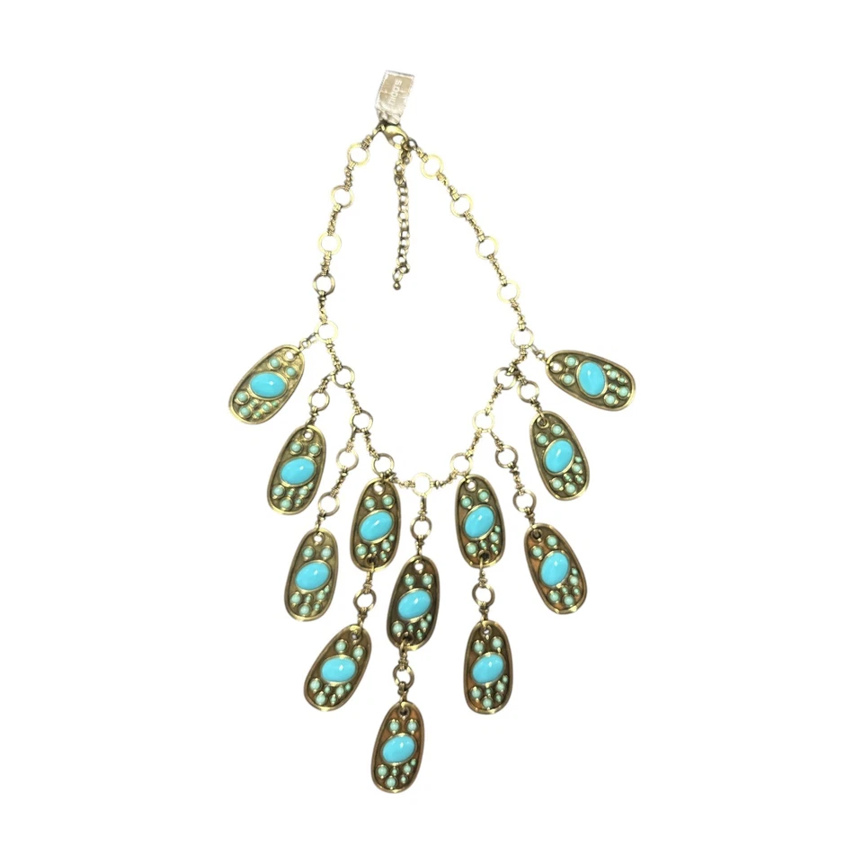 NUEVO CON ETIQUETAS CHICO'S Tono Dorado Imitación Turquesa Babero Collar Distintivo Precio de venta sugerido por el fabricante 69,00 USD C370 Foto 2 de 4