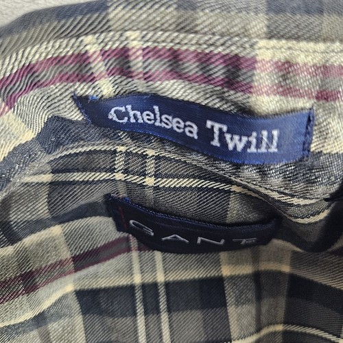 Camisa para hombre Gant Chelsea sarga gris a cuadros manga larga abotonada talla grande - Imagen 7 de 13
