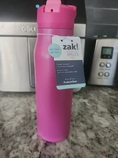 Zak Designs 20 fl oz Stainless Steel Tranquility Straw Bottle - Hot Pink