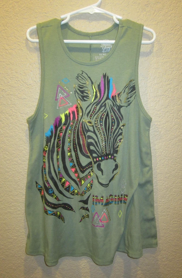 Regata Faded Glory Youth X-Large (14-16) Olive com Zebra Neon Accents Sparkle - Imagem 3 de 4