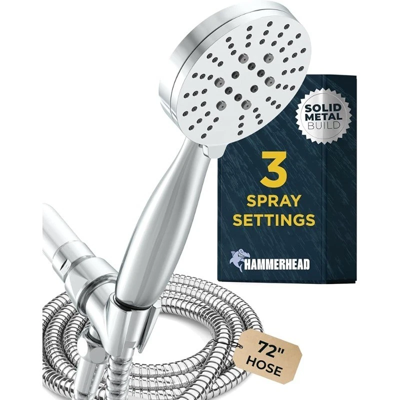 Solid Metal 3-Spray Handheld Shower Head W/ Long Hose & Holder CHROME 2.5 GPM