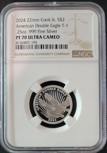 2024 Cook Islands $2 American Double Eagle .25oz .999 Silver NGC PF70 Ultra Came