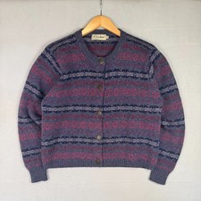 VTG LL Bean Cardigan M Nordic Fair Isle Geometric Cottagecore Metal Button