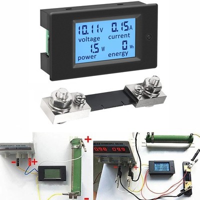 Amperemeter Voltmeter Digital DC 6,5V~100V 100A Volt Amp Watt KWh LCD mit Shunt