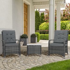 3PC Rattan Table Chair Bistro Garden Furniture Set Wicker Table Outdoor White