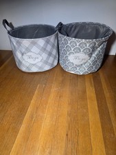2 Large Round Decorative Storage Basket W/Handles "THINGS" 2 Pcs
