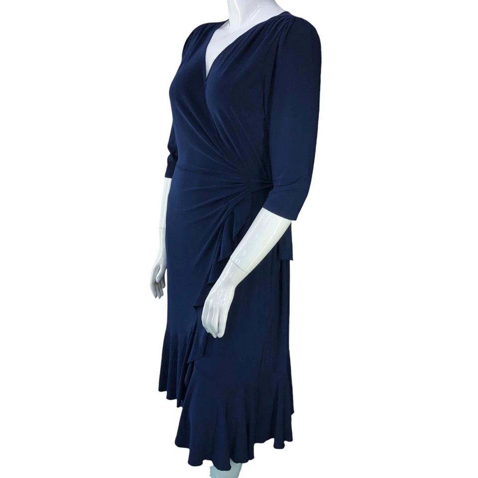 Vestido envolvente caprichoso Kiyonna para mujer talla grande 1X cuello en V volantes dobladillo azul marino hecho en EE. UU. Foto 4 de 4