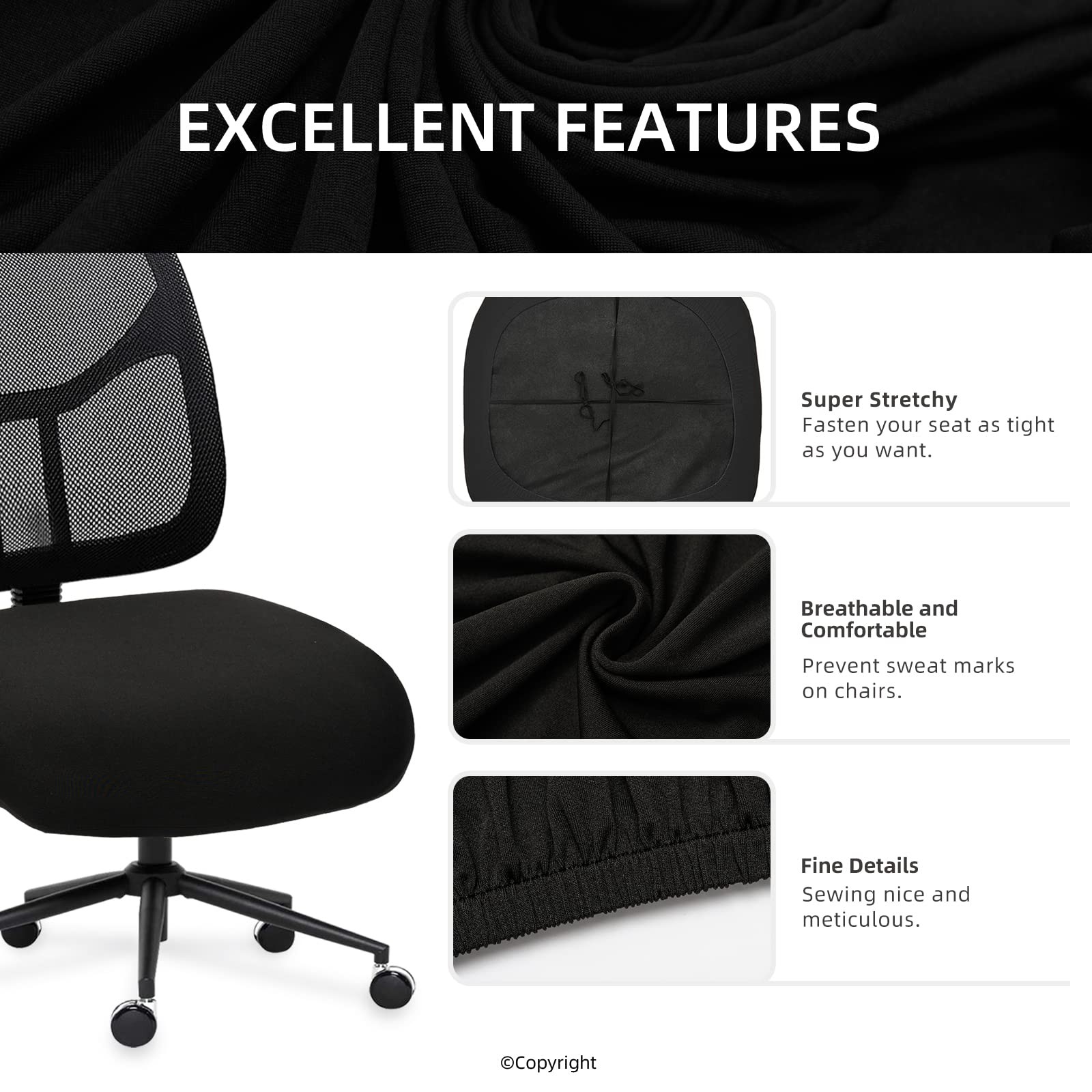 Waterproof Office Desk Chair Seat Cover PU Leather Chair Covers Stretchable