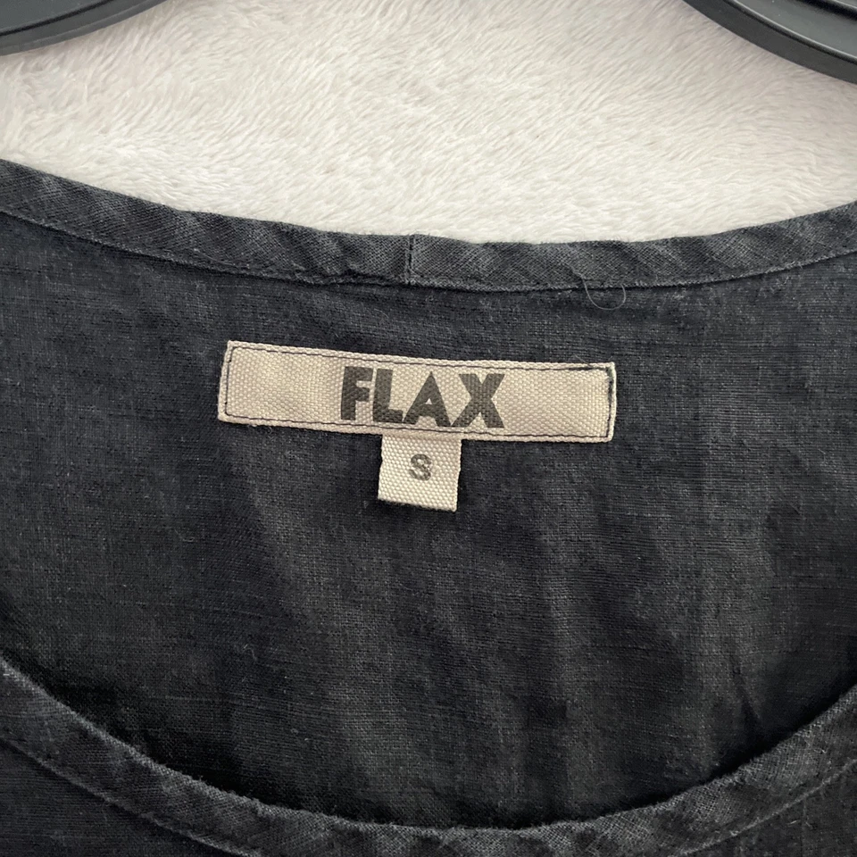 Vestido Camisa Lino Mujer Negro Pequeño Lino Sólido Manga Corta Cuello Redondo Pullover Foto 2 de 4