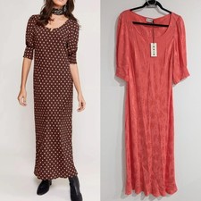 Rixo Oleander Viscose Maxi Dress Bright Coral Floral Size 12 NWT