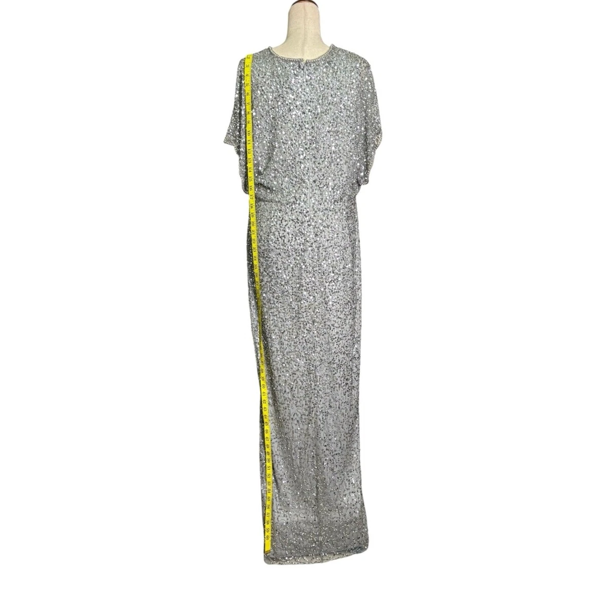 Nuevo con etiquetas Vestido de Noche Formal Adrianna Papell Cuentas Lentejuelas Gris Plateado 18W B8