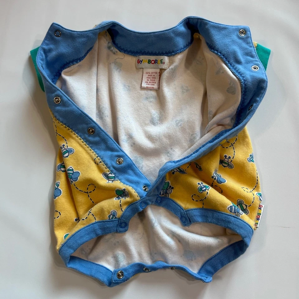 Mameluco de algodón manga corta estampado abeja amarillo azul recién nacido Gymboree vintage años 90 Foto 4 de 4