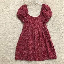 American Eagle Dress Small Womens Red Floral Mini A Line Babydoll Puffed Sleeve