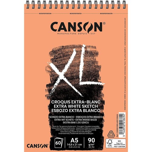 Canson XL Croquis Sketchbook A5 - 100 Sheets Fine Grain 90g Paper For Drawing & Sketching