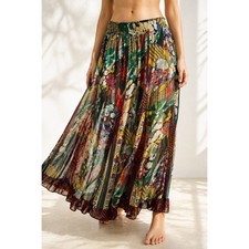 Diane Freis Original Vintage Sequin Mixed Print Georgette Maxi Skirt Multicolor