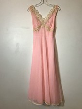 Vintage Sheer Mesh Babydoll Lace Trim Basque Waist Tie Belted Maxi Slip Dress L