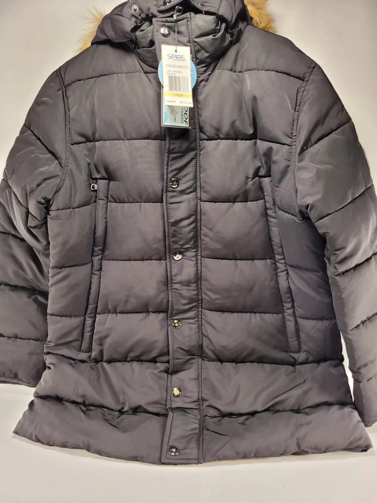 SPIRE BY GALAXY MENS CONGELAMENTO PUFFER JACKET HOODED WINTER LARGE - BLACK