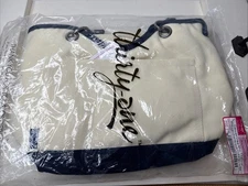 New Thirty-One Canvas Crew Mini Tote Bag Navy/Natural