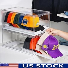 Stackable Hat Organizer Storage Box W/ Sliding Tray Durable Clear Design New