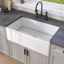 White Farmhouse Kitchen Sink 30 inch Fireclay Apron Front Farm Sink Undermoun...