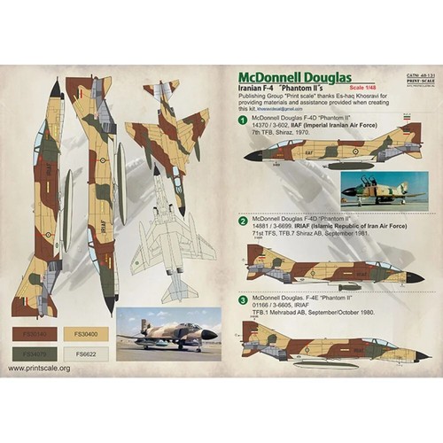 Decalcomania 1:48 Iranian F-4 Phantom Nel set completo 1,5 fogli stampa scala 48-131 - Foto 7 di 24
