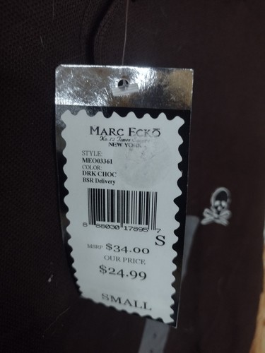Marc Ecko Men's Size Small Button Collar Dark Chocolate Shirt Short Sleeve Skull - Picture 2 of 6