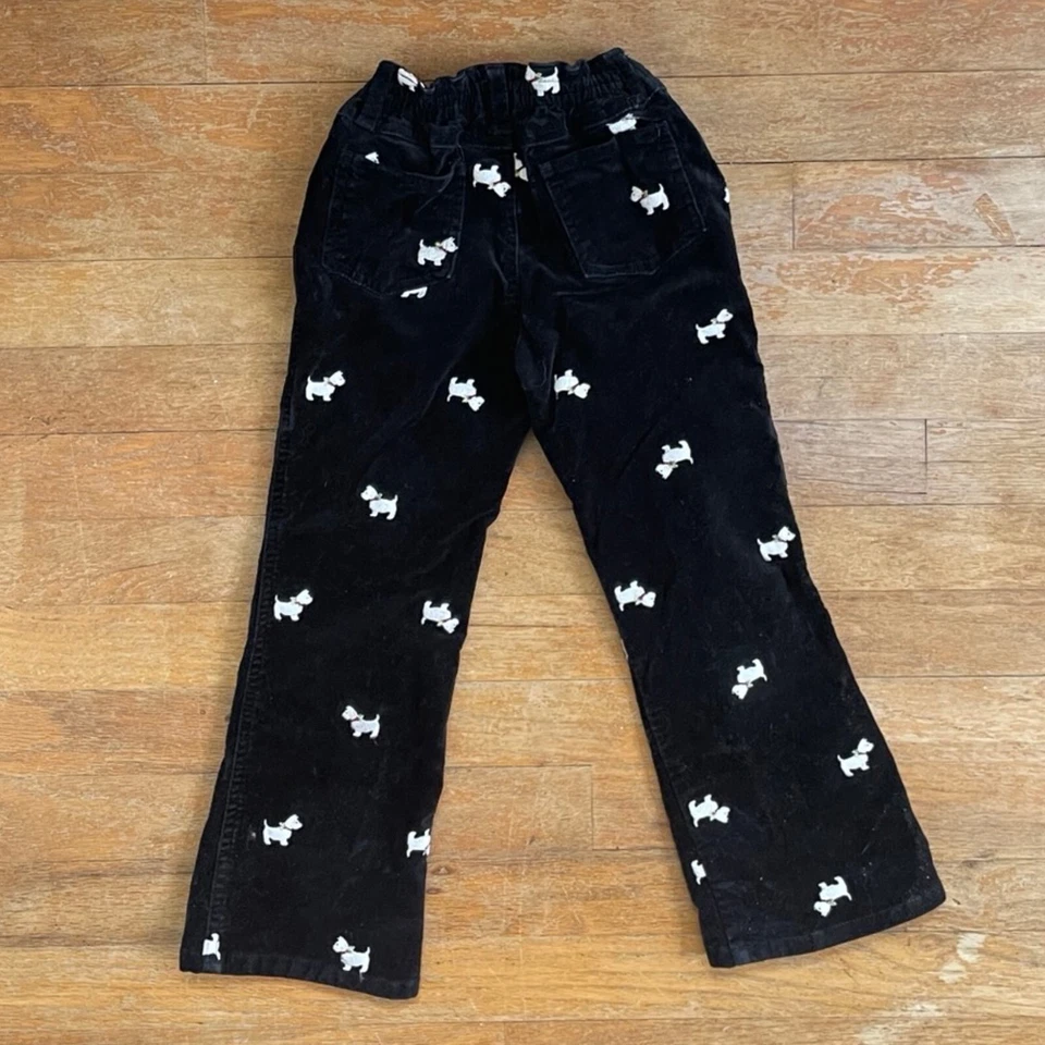 Vintage Girls Dog Print Pants Hartstrings Black White Scotty Dogs Velvet Size 5 - Image 3 of 4