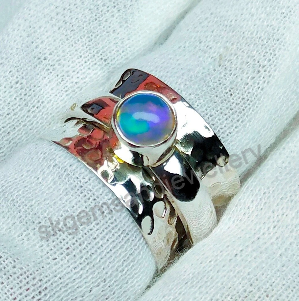 Кольцо-спиннер из стерлингового серебра 925 пробы с натуральным эфиопским опалом все размеры - Изображение 3 из 4