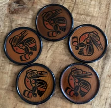 Vintage BOMA Coasters Set of 5 Hand Printed on Red Cedar Made In Canada