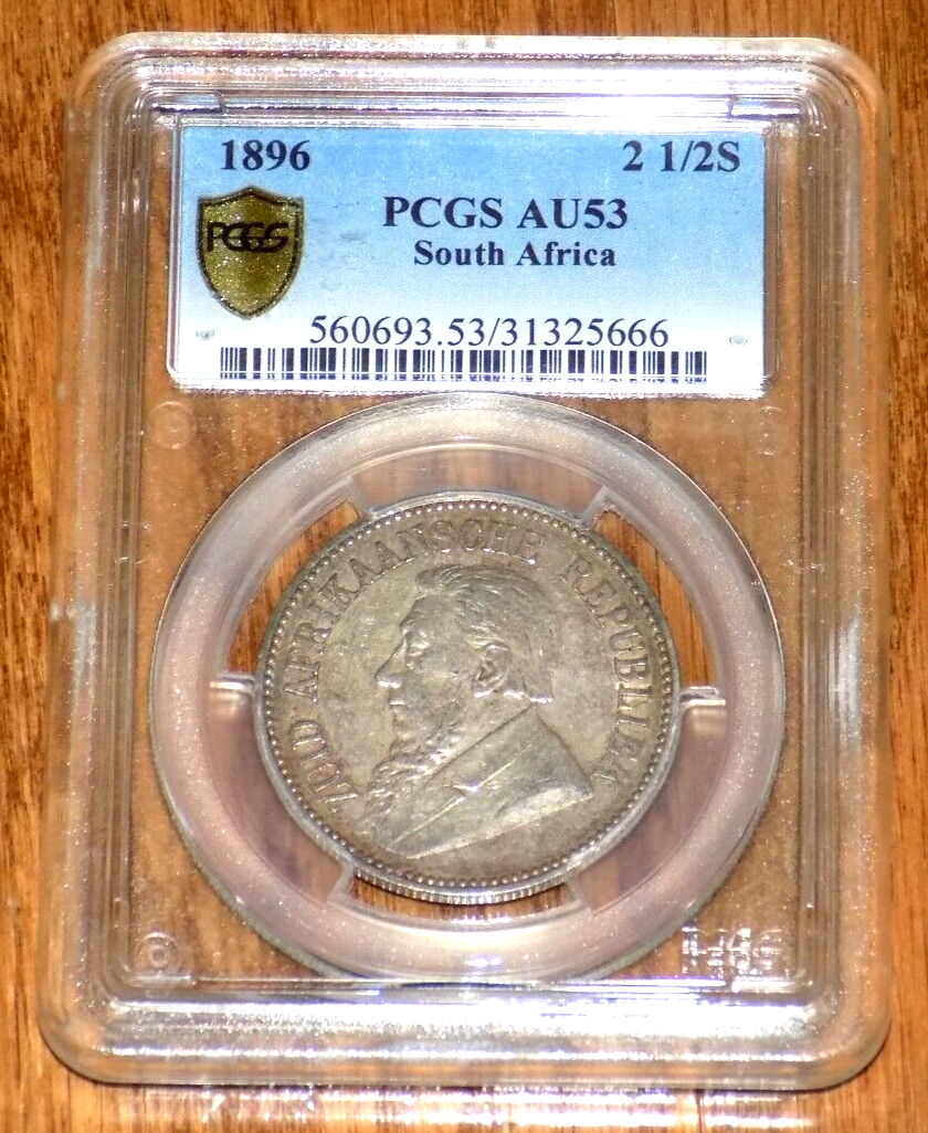 1896 2 1/2 Shillings PCGS AU 53 Boer Era Kruger South Africa ZAR