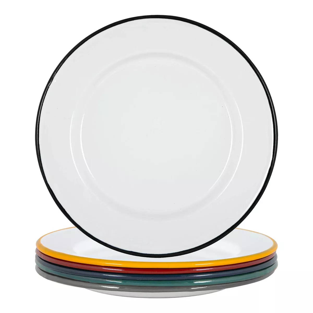 White Enamel Dinner Plates Metal Outdoor Camping Food Dishes 25.5