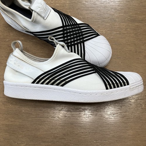 RARE Adidas Superstar Slip On Shoes Women’s 9 White Criss Cross Straps CG6013 - 第 13/22 張圖片