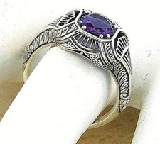 GENUINE AMETHYST 925 STERLING SILVER DECO ANTIQUE STYLE FILIGREE RING    299
