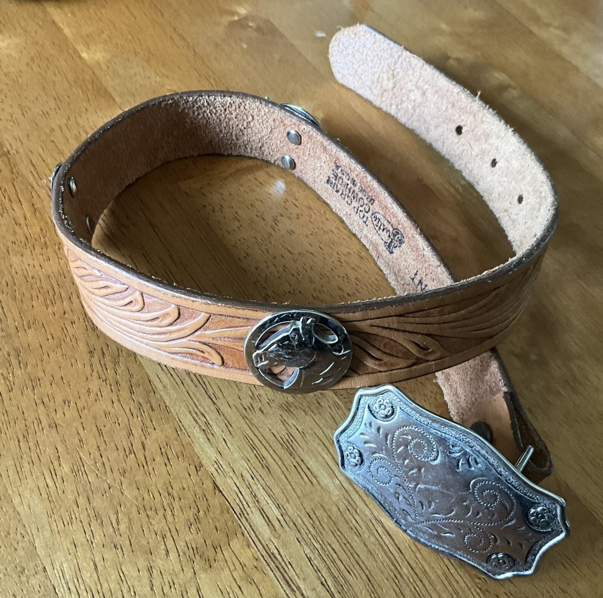 ★USA製 Justin 本革 レザーベルト TOP GRAIN LEATHER Justin Western Cartouche Tooled Leather Belt Top Grain
