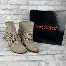 Not Rated Anya Women's Faux Suede Block Heels Ankle Bootie Boots Taupe SZ 5