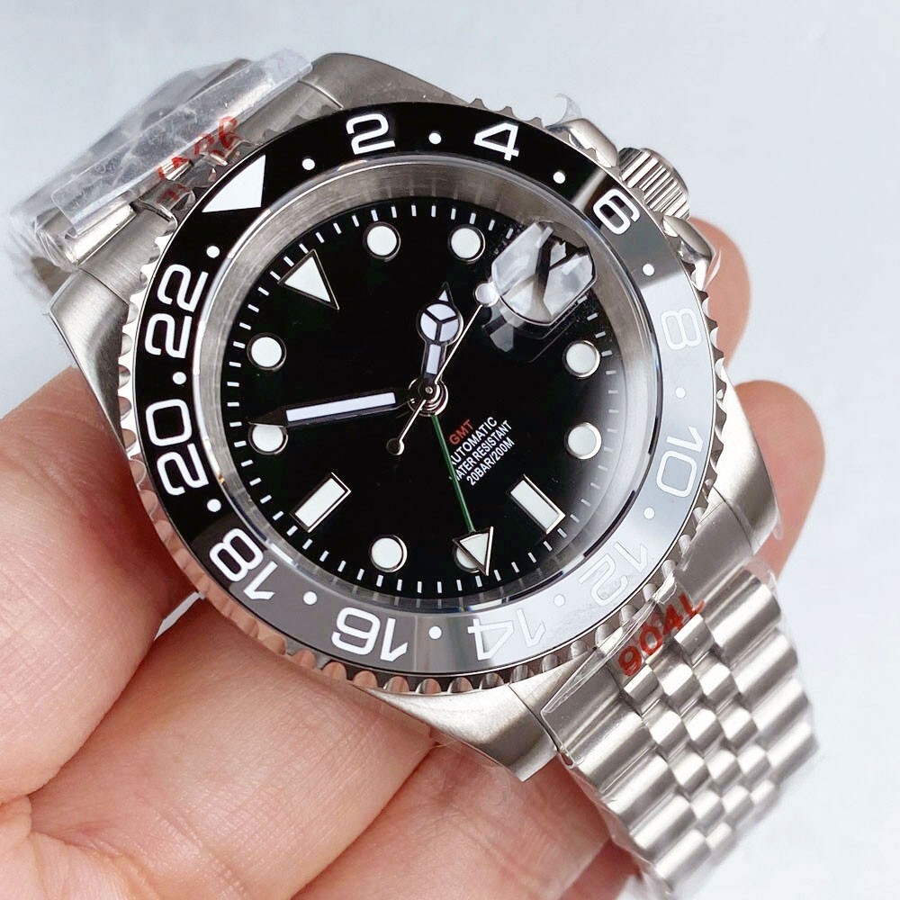 40mm Tandorio Sterile Black Dial GMT NH34A Automatic Mens Watch