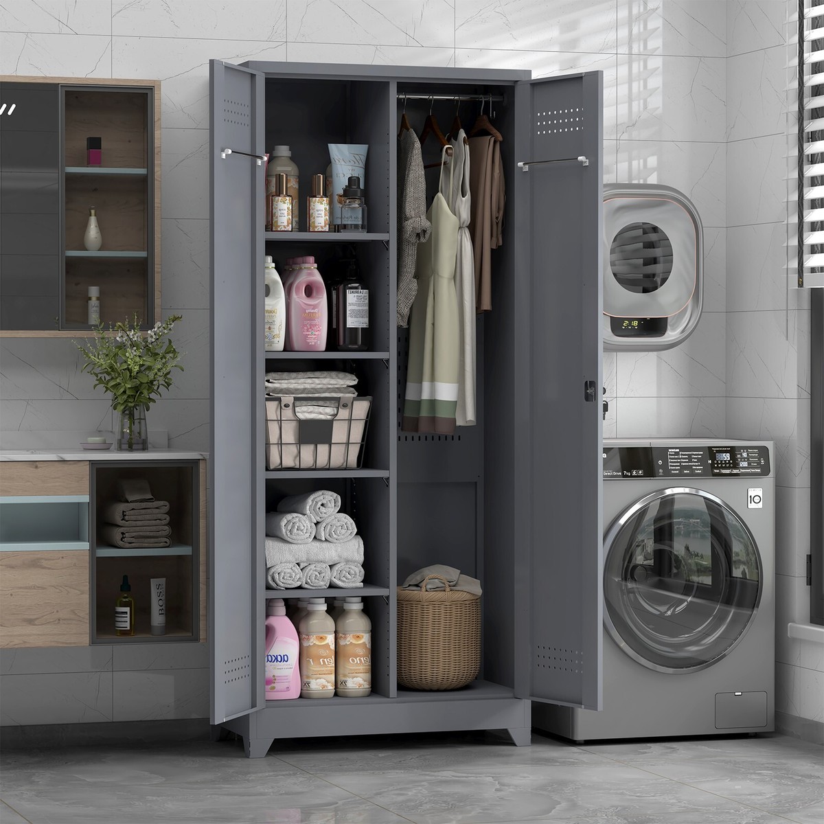 Broom Closet Storage Cabinet,72.8