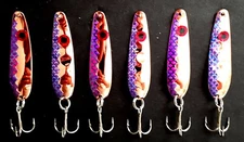 ( 6 )  2 1/4"  Copper Purple Flash Trolling Flutter Spoons  Walleye Candy