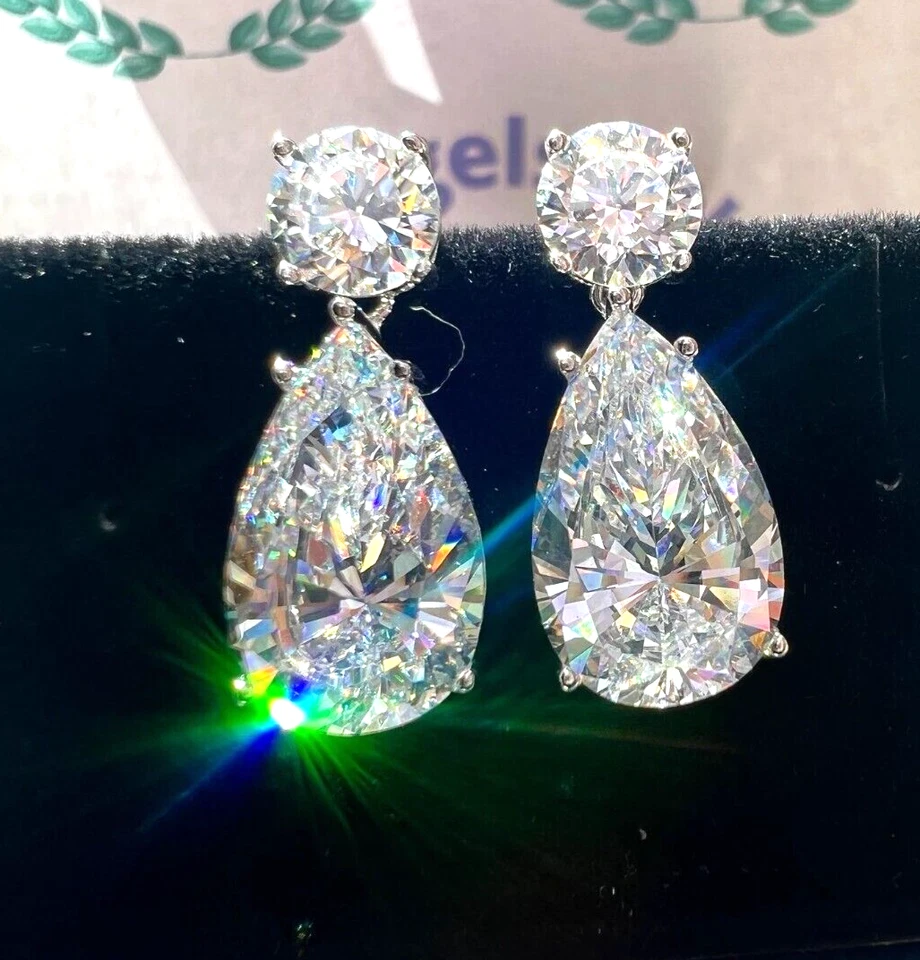 24 Ct Treated Certified Gorgeous Off White Diamond Dangler Earrings, 925 Silver - Image 2 of 4