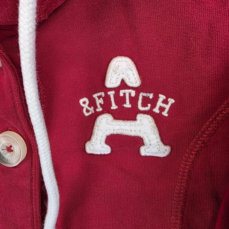 Женская толстовка с капюшоном Abercrombie & Fitch XS на красной пуговице спереди толстовка куртка аппликация - Изображение 2 из 4