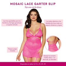 Mosaic Lace Garter Slip Lingerie. MEDIUM Lingerie Pink. Free Gift. Pure Romance