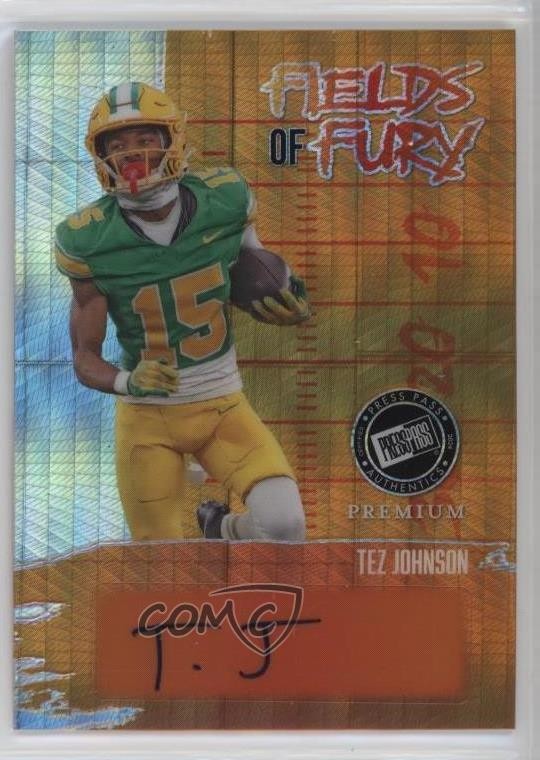 2024 Leaf Press Pass Premium Fields of Fury Gold Prism 5/5 Tez Johnson Auto 0lz4