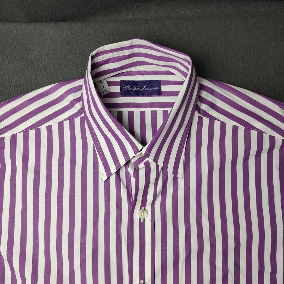 Camisa Ralph Lauren Etiqueta Púrpura Para Hombres Pequeña Púrpura Abotonada Rayas Hecha en Italia Foto 3 de 4