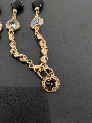 Vintage St. John Baroque Black “Crystals” and Gold Tone Necklace 42" Q4 - Afbeelding 2 van 6