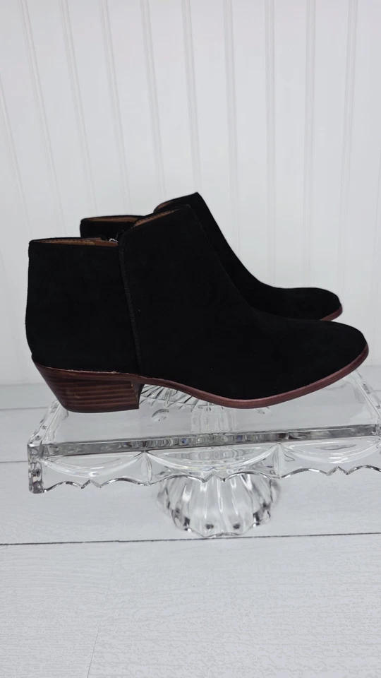 Sam Edelman Mujer Pequeña Bota Talla 7.5 Negro Gamuza Botín Tacón Bloque Boho Cómodo Foto 3 de 4