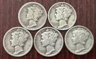 Mercury 90% Silver Dimes - Lot Of 5 - Mixed Dates / Mints - See Photos - M-5o