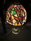 Vintage Tiffany Style Stained Glass Dragonfly Floral Motif Lamp Works